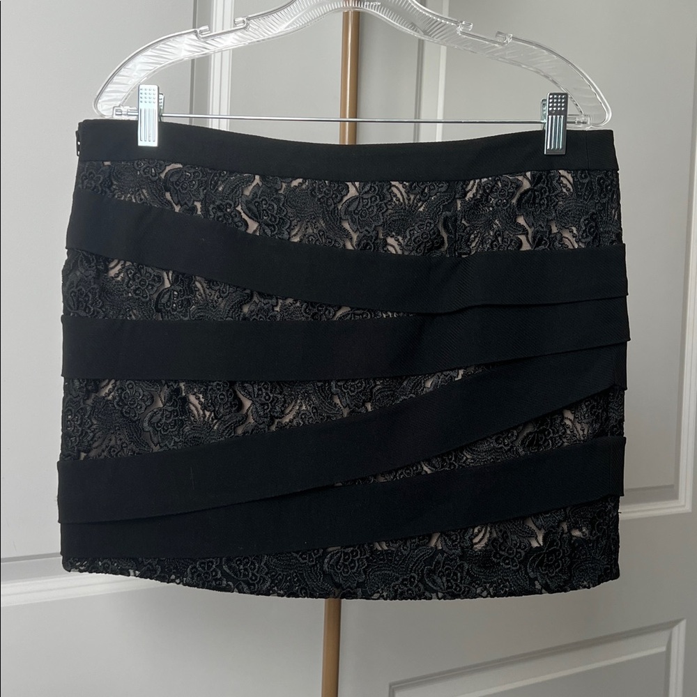 Bebe Black embroidered Lace Mini Skirt